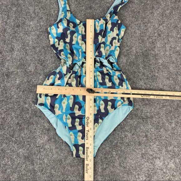 Samantha Pleet Tabernacle One Piece Swimsuit Blue Face Cutouts Size S - Picture 4 of 7